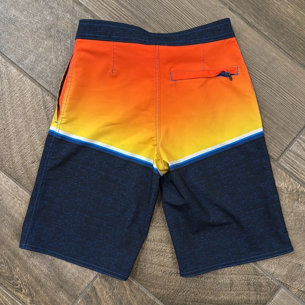 Ron Jon Boys Youth Size 25 Orange Sunset Colorblock Surf Board Shorts Swim